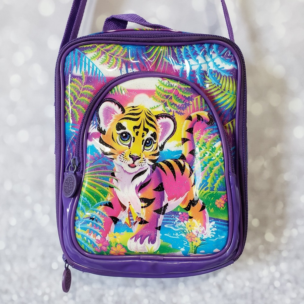 Lisa Frank Y2K Tiger Purple Insulated Lunch Box Double Zip Adjustable Strap